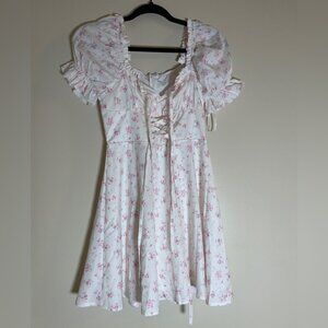 Shein Dress Womens Sz XS White Floral Corset Short Sleeves Coquette Cottagecore